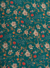 Pure Crepe Sea Green Color Floral Pattern Hybrid Print Fabric.