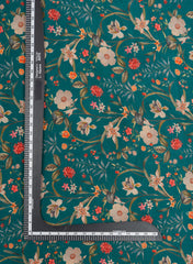 Pure Crepe Sea Green Color Floral Pattern Hybrid Print Fabric.