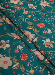Pure Crepe Sea Green Color Floral Pattern Hybrid Print Fabric.