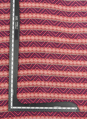 Pure Crepe Magenta Color Zig-Zag Pattern Hybrid Print Fabric.