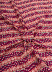 Pure Crepe Magenta Color Zig-Zag Pattern Hybrid Print Fabric.