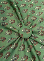 Pure Modal Satin Forest Green Color Floral Digital Print Fabric.