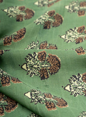 Pure Modal Satin Forest Green Color Floral Digital Print Fabric.