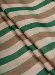 (Pre Cut-2.5 Meter) Pure Modal Satin Beige Color Stripes Pattern Digital Print Fabric.