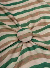 (Pre Cut-2.5 Meter) Pure Modal Satin Beige Color Stripes Pattern Digital Print Fabric.