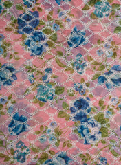 Pure Chanderi Flamingo Pink Color Floral Pattern Schiffli Embroidery Fabric.