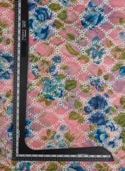 Pure Chanderi Flamingo Pink Color Floral Pattern Schiffli Embroidery Fabric.