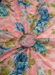 Pure Chanderi Flamingo Pink Color Floral Pattern Schiffli Embroidery Fabric.