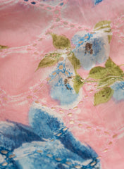 Pure Chanderi Flamingo Pink Color Floral Pattern Schiffli Embroidery Fabric.