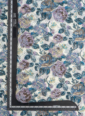 Pure Chanderi Off White Color Floral Pattern Schiffli Embroidery Fabric.
