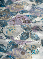 Pure Chanderi Off White Color Floral Pattern Schiffli Embroidery Fabric.
