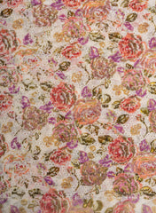 Pure Chanderi Off White Color Floral Pattern Schiffli Embroidery Fabric.
