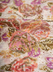 Pure Chanderi Off White Color Floral Pattern Schiffli Embroidery Fabric.