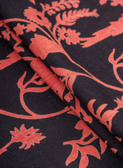 Cotton Flex Zed Black Color Floral Pattern Natural Print Fabric.