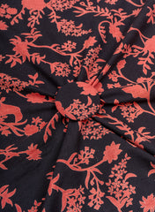 Cotton Flex Zed Black Color Floral Pattern Natural Print Fabric.