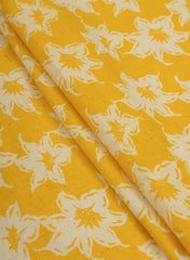 Cotton Flex Bright Yellow Color Floral Pattern Natural Print Fabric.