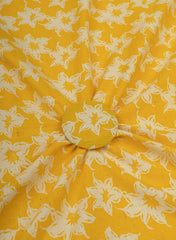 Cotton Flex Bright Yellow Color Floral Pattern Natural Print Fabric.