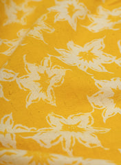 Cotton Flex Bright Yellow Color Floral Pattern Natural Print Fabric.