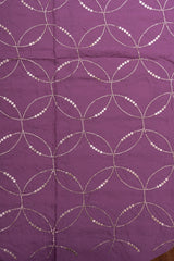 Pure Organza Lilac Purple Color Mukesh Work Geometrical Pattern Embroidery Fabric.