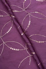 Pure Organza Lilac Purple Color Mukesh Work Geometrical Pattern Embroidery Fabric.