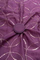 Pure Organza Lilac Purple Color Mukesh Work Geometrical Pattern Embroidery Fabric.