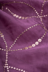 Pure Organza Lilac Purple Color Mukesh Work Geometrical Pattern Embroidery Fabric.