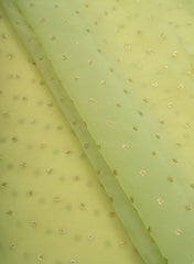 Pure Organza Bright Green Color Floral Sequins Embroidery Fabric.