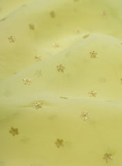 Pure Organza Bright Green Color Floral Sequins Embroidery Fabric.