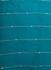 Pure Organza Sea Green Color Mukesh Work Embroidery Fabric.