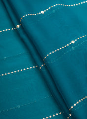Pure Organza Sea Green Color Mukesh Work Embroidery Fabric.
