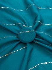 Pure Organza Sea Green Color Mukesh Work Embroidery Fabric.