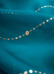 Pure Organza Sea Green Color Mukesh Work Embroidery Fabric.