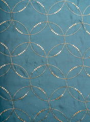 Pure Organza Shades Of Blue Color Mukesh Work Geometrical Pattern Embroidery Fabric.