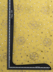 Pure Organza Bright Yellow Color Mukesh Work Floral Pattern Embroidery Fabric.