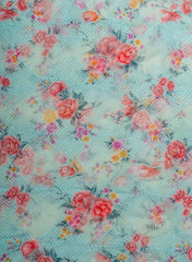 Pure Chiffon Sky Blue Color Floral Digital Print Resham Embroidery Fabric.