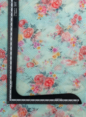 Pure Chiffon Sky Blue Color Floral Digital Print Resham Embroidery Fabric.