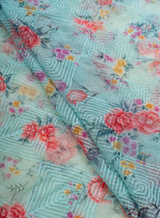 Pure Chiffon Sky Blue Color Floral Digital Print Resham Embroidery Fabric.