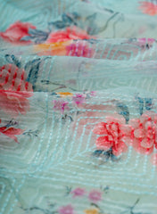 Pure Chiffon Sky Blue Color Floral Digital Print Resham Embroidery Fabric.