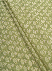Pure Chanderi Pista Green Color Floral Pattern Screen Print Fabric.