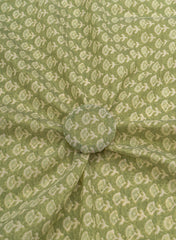 Pure Chanderi Pista Green Color Floral Pattern Screen Print Fabric.