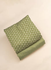 Pure Chanderi Pista Green Color Floral Pattern Screen Print Fabric.