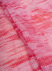 Pure Chiffon Flamingo Pink Color Abstract  Digital Print Resham Embroidery Fabric.
