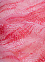 Pure Chiffon Flamingo Pink Color Abstract  Digital Print Resham Embroidery Fabric.
