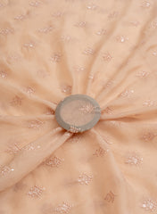 Pure Organza tan Brown Color Resham And Sequins Embroidery Fabric.