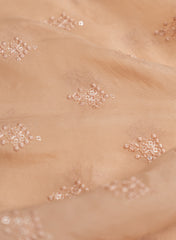 Pure Organza tan Brown Color Resham And Sequins Embroidery Fabric.