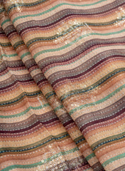 Linen Multi Color Digital Print With Sequins And Zari embroidery fabric.