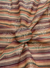 Linen Multi Color Digital Print With Sequins And Zari embroidery fabric.