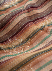 Linen Multi Color Digital Print With Sequins And Zari embroidery fabric.