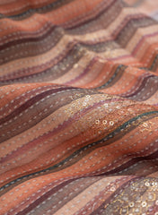 Linen Multi  Color Digital Print With Sequins And Zari embroidery fabric.