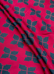 Pure Modal Satin Magenta Color Floral Pattern Natural Print Fabric.